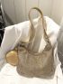 Rhinestone Decor Hobo Bag With Coin Purse