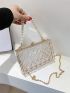 Mini Faux Pearl Decor Clear Box Bag, Trendy Argyle Embossed Acrylic Handbag, Chain Crossbody Bag (6.92 X 4.15 X 1.98) Inch