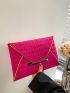 Neon Pink Crocodile Embossed Metal Decor Flap Envelope Bag