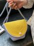 Two Tone Faux Pearl Decor Flap Crochet Bag