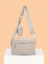 Contrast Binding Zipper Straw Bag With Coin Purse
