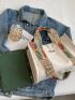 Fashion Canvas Tote Handbag, Lightweight Shoulder Bag With Detachable Flower Print Strap