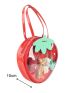 Letter Decor Novelty Bag Strawberry Design Zipper PU Fashionable
