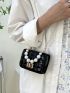 Mini Faux Pearl Decor Quilted Flap Square Bag
