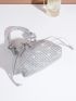 Mini Rhinestone Decor Drawstring Design Bucket Bag, Perfect Bride Purse For Wedding, Prom & Party Events