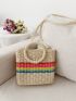 Mini Colorblock Circle Strap Straw Bag