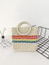 Mini Colorblock Circle Strap Straw Bag