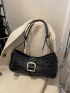 Crocodile Embossed Buckle Decor Baguette Bag