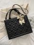 Embossed Detail Twilly Scarf Decor Top Handle Bag