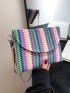Color Block Chain Decor Straw Bag