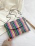 Color Block Chain Decor Straw Bag