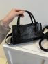 Crocodile Embossed Double Handle Square Bag