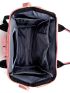 Letter Patch Classic Backpack Pink Pocket Front Fashion Backpack