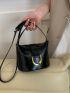 Mini Bucket Bag Metal Decor PU For Daily Life