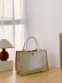 Small Shopper Bag Colorblock Button Decor Double Handle Canvas Tote Bag Gift For Mother
