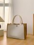 Small Shopper Bag Colorblock Button Decor Double Handle Canvas Tote Bag Gift For Mother