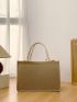 Small Shopper Bag Colorblock Button Decor Double Handle Canvas Tote Bag Gift For Mother
