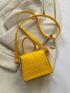 Mini Neon-yellow Crocodile Embossed Flap Square Bag