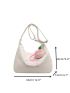 Letter Embroidered Litchi Embossed Hobo Bag With Bag Charm