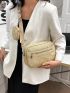 Contrast Binding Zipper Straw Bag With Coin Purse