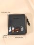 Letter Detail Small Wallet Animal Embroidered Snap Button Zipper Bifold
