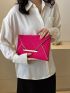 Neon Pink Envelope Bag Contrast Binding Metal Decor