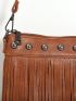 Studded & Fringe Decor Square Bag Medium Zipper