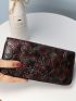 3D Flower Women Clutch Wallet Vintage PU Wallet Female Long Wallet Women Zipper Purse Strap Coin Purse Cell Phone Pocket