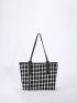 Plaid Pattern Shoulder Tote Bag