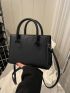 Stitch Detail Square Bag Black Double Handle For Daily