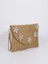 Flower Decor Flap Straw Bag