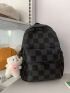 Checkered Pattern Functional Backpack With Bag Charm