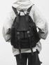 Solid Black Men's Backpacks Cool Streetwear Style Man Backpack Harajuku Large Capacity School Bag