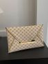 Geometric Pattern Metal Decor Flap Square Bag