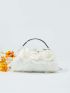 Satin Flower Decor Square Bag Faux Pearl Decor Evening Bag