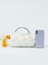 Satin Flower Decor Square Bag Faux Pearl Decor Evening Bag