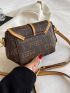 Letter Graphic Contrast Binding Flap Square Bag