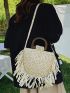 Semicircle Straw Bag Female Tassel Vacation Beach Bag Totes Handmade Woven Shoulder Crossbody Bag