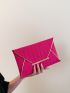 Neon Pink Stitch Detail Metal Decor Flap Square Bag