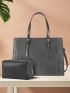 Braided Detail Shoulder Tote Bag With Square Bag