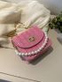 Mini Faux Pearl Decor Flap Straw Bag