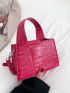 Mini Neon Pink Crocodile Embossed Square Bag