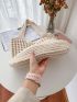 Women's Minimalist Large Capacity Hollowed Out Women Shopping Bag Thick Needle And Thread Handbag, Knitted Casual Female Bag Simple Crochet Bag
