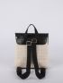 Two Tone Buckle Decor Flap Straw Bag
