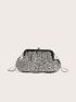 Rhinestone Decor Kiss Lock Ruched Bag