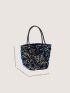 Sequin Decor Square Bag Mini Double Handle For Party Prom, Clear Bag