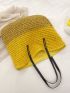 Oversized Straw Bag Vacation Color Block For Beach