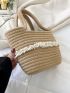 Contrast Lace Straw Bucket Bag