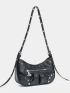 Studded Decor Ruched Design Hobo Bag