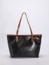 Crocodile Embossed Contrast Binding Shoulder Tote Bag